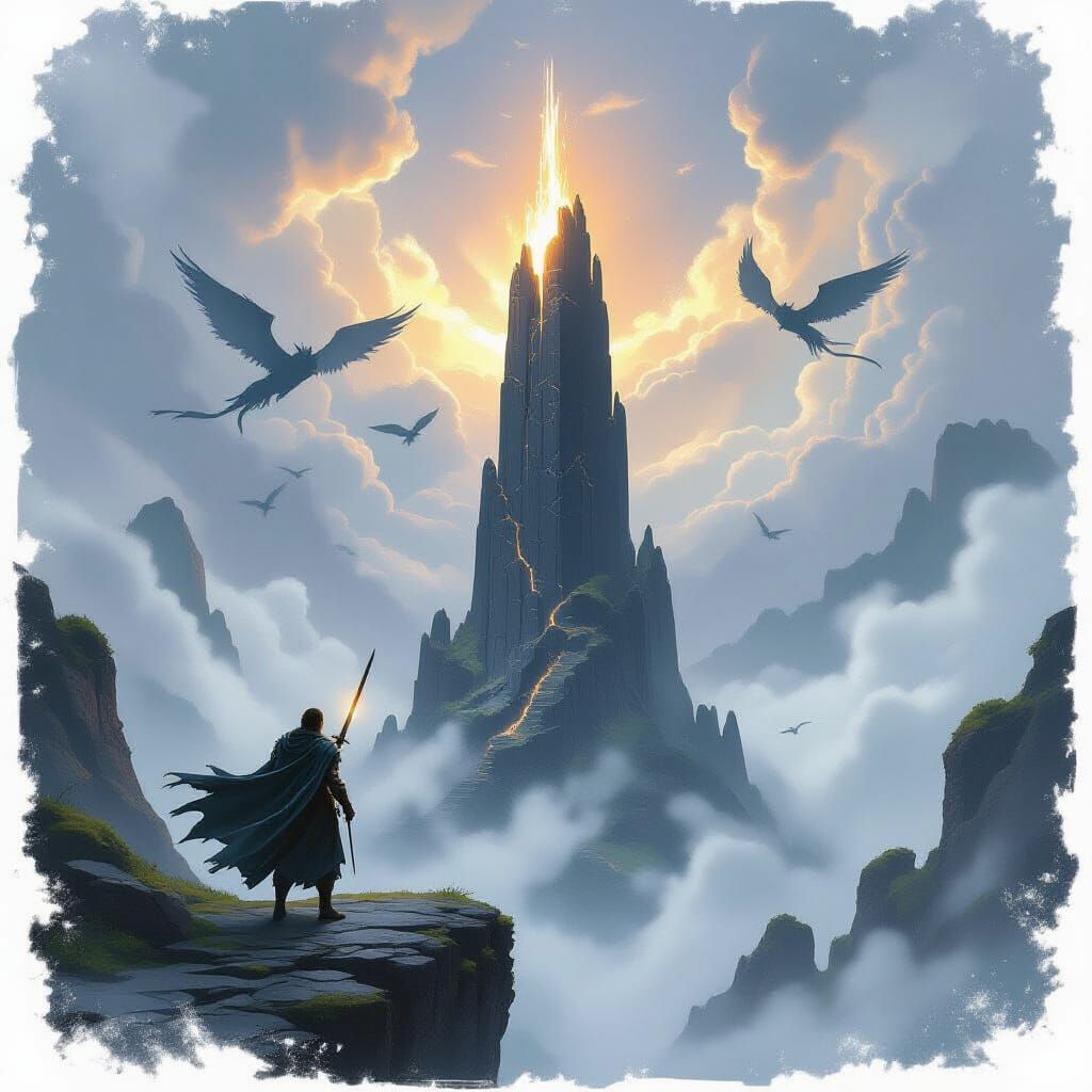 "The Last Tower in the Mist"

Scene Description:
A vast plateau where an ancient city once stood. Now only ruins, covered in moss and time. ...