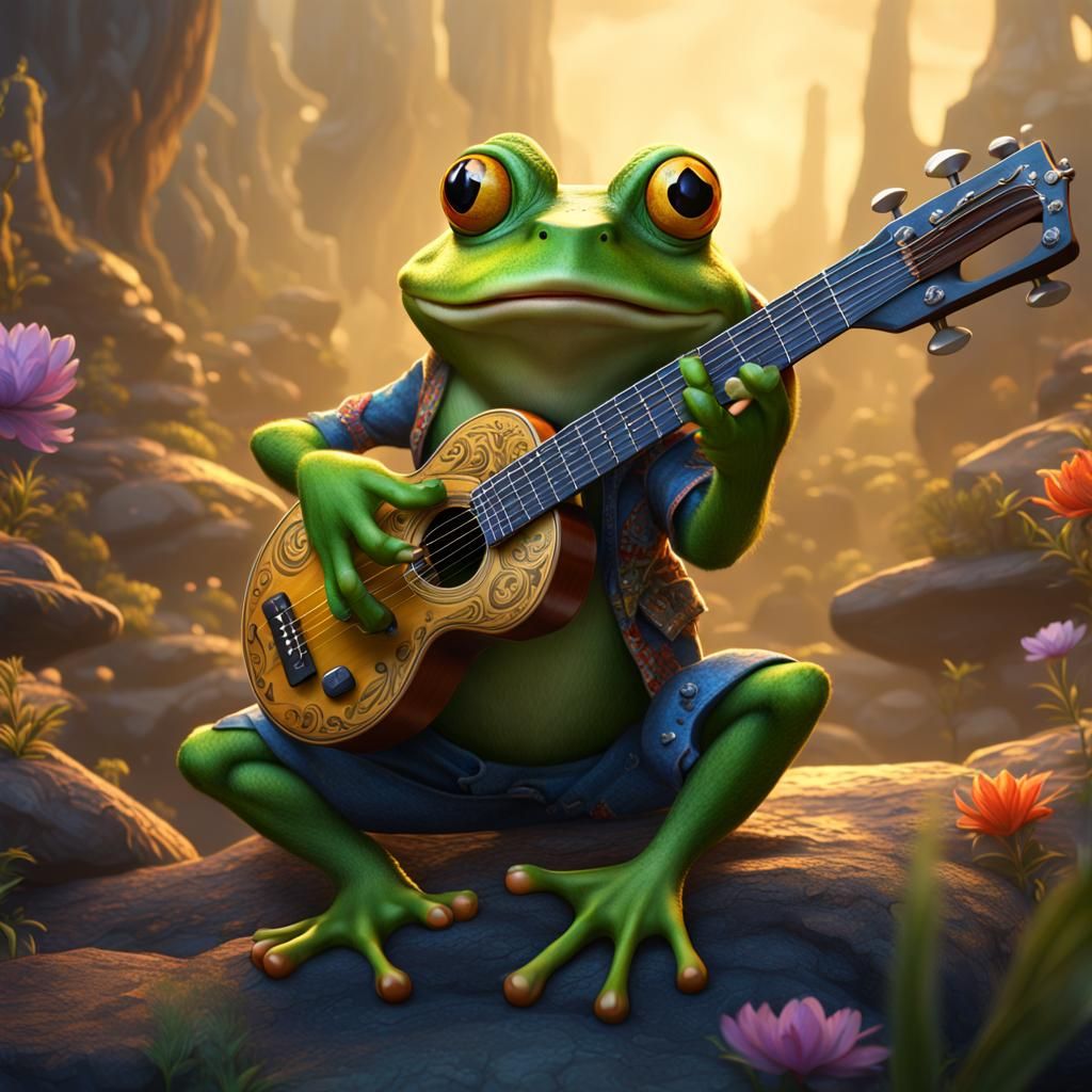 a cartoon frog playing the guitar