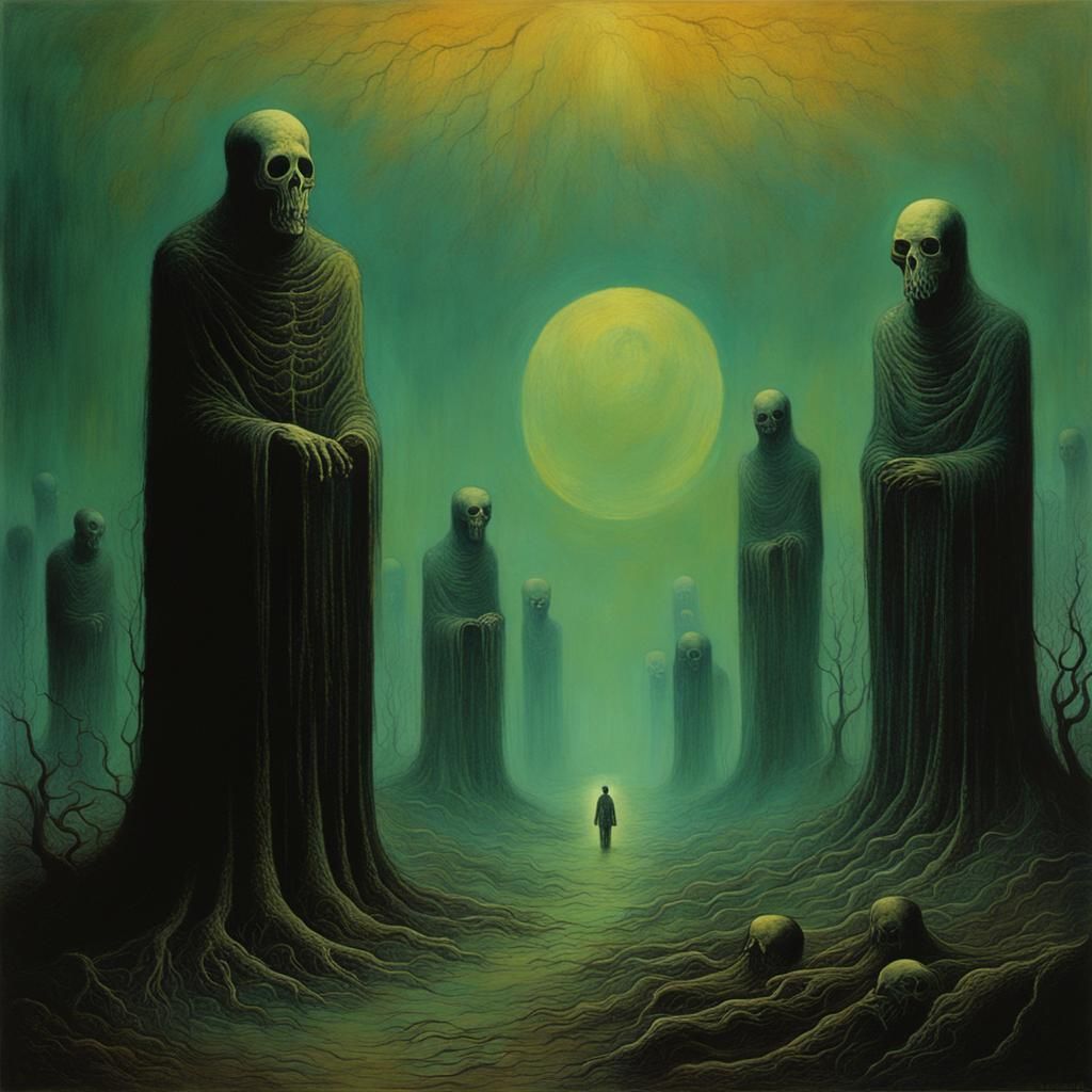 Surreal Nightmare: A Creepy Vision in Dark Art Style