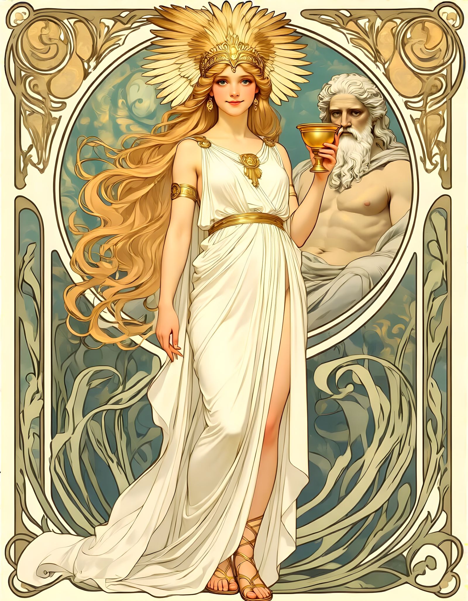 Hebe the goddess of youth serving ambrosia to Zeus  by @Gary Murakami