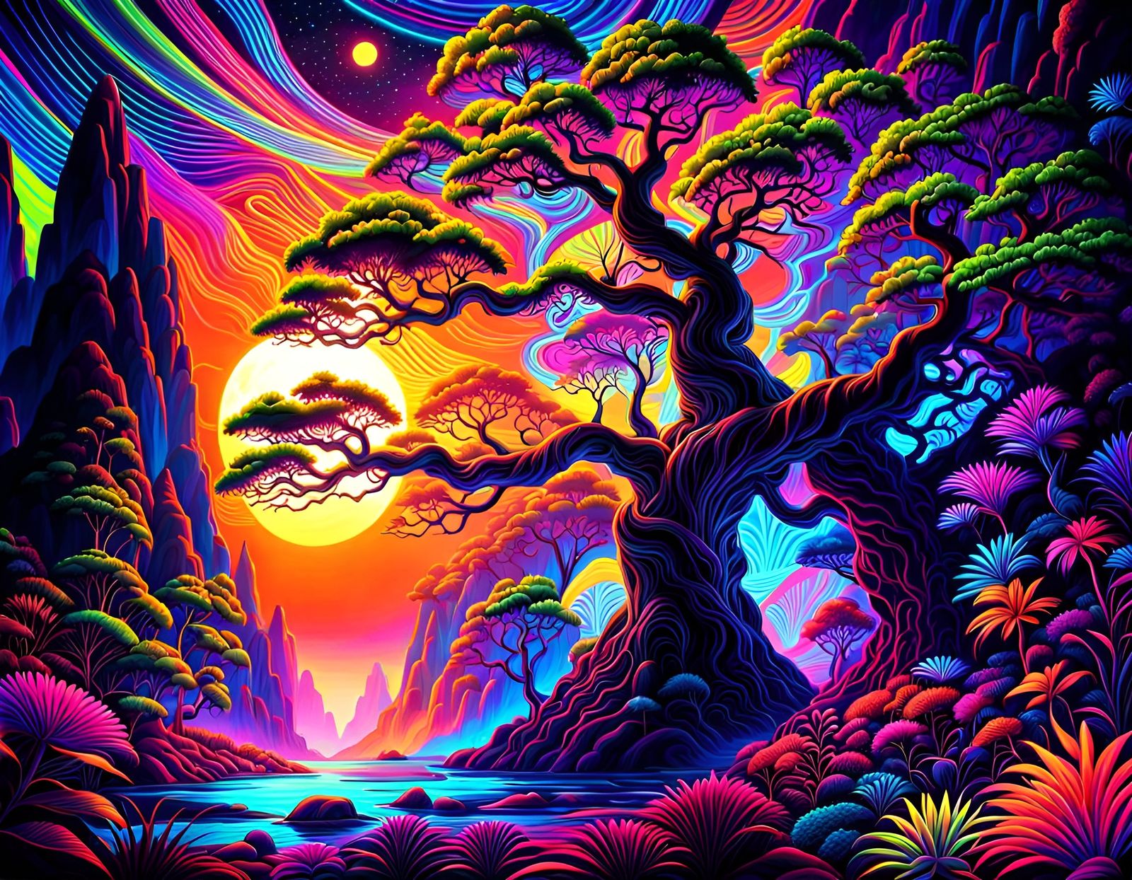 Black Light Art Landscape - AI Generated Artwork - NightCafe Creator