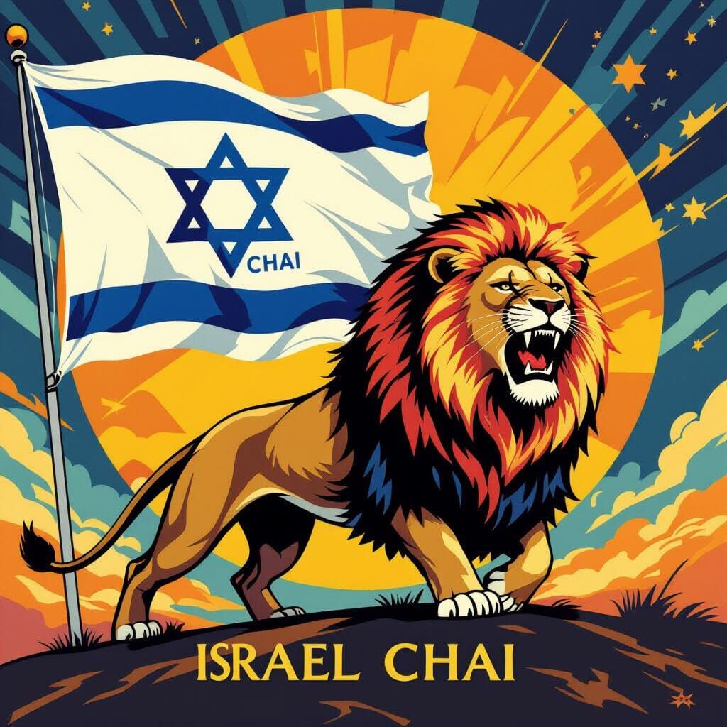 Israel Flag and Lion Symbol of Strength
