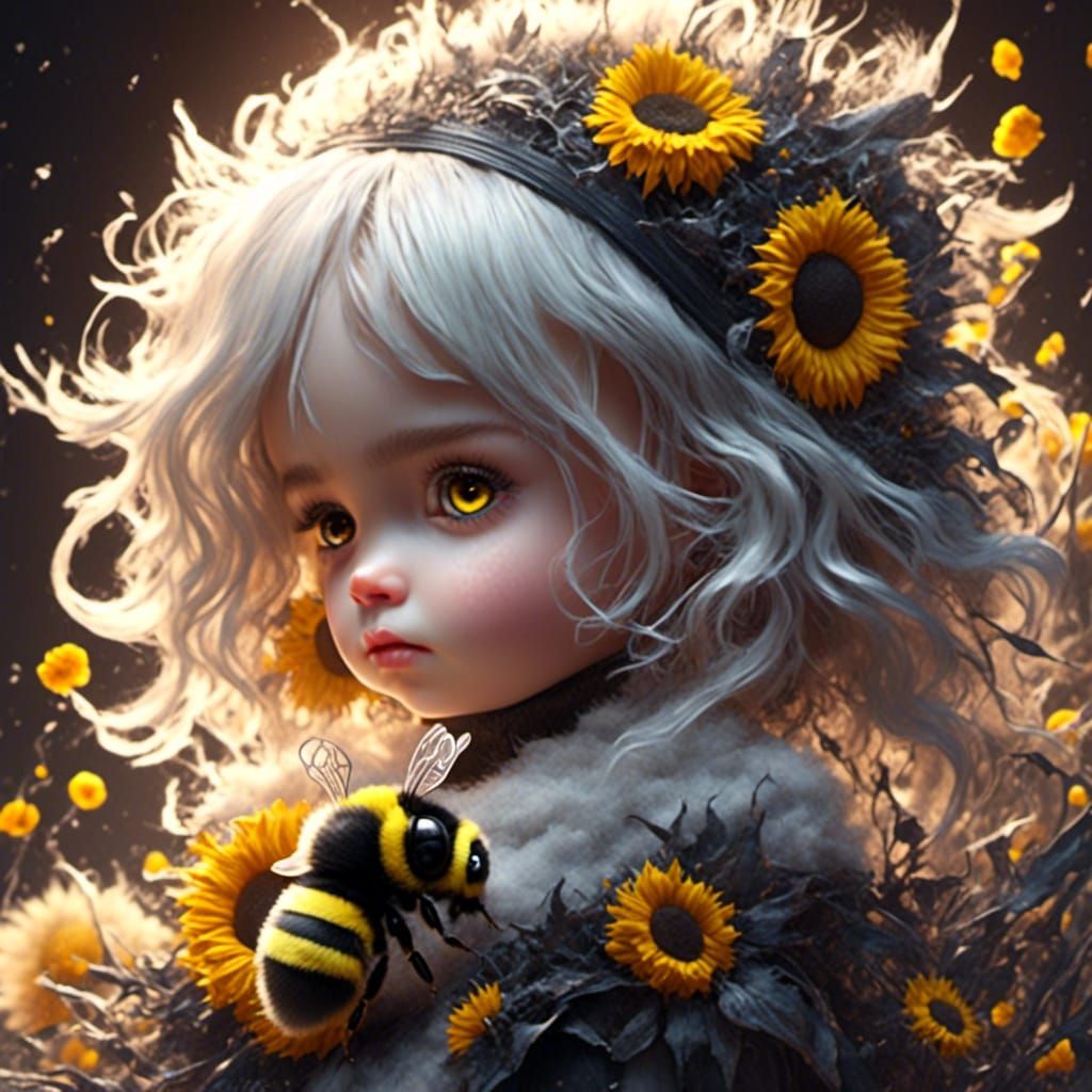 <lora:Kyoot:0.3>a fluffy floofy furry adorably cute bumblebee in a sunflower, extremely cute,<lora:Extreme Eyes:0.8>big volumetric extreme s...