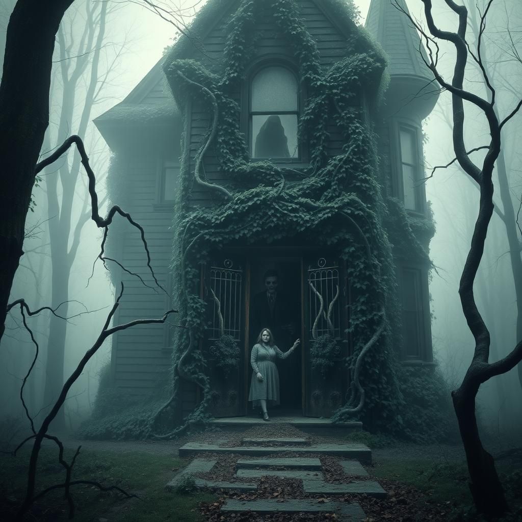Fog-Drenched Forest: Decaying Victorian House in Beksiński S...