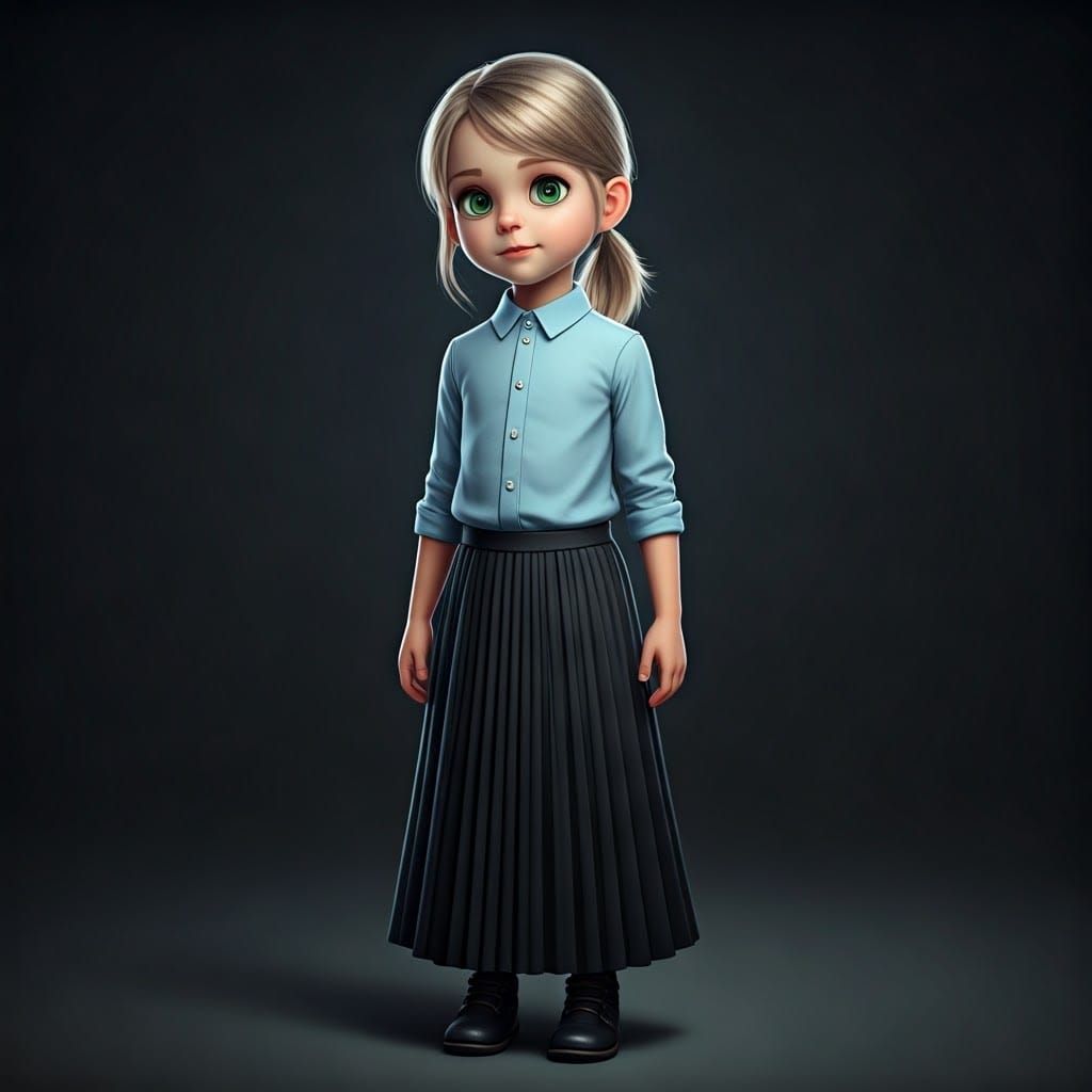 3D Render of a Girl in Blue Shirt