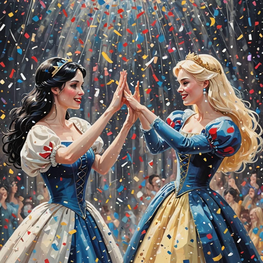 disney princesses high fiving  by @SleepySnow