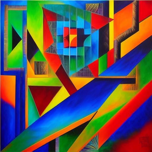 Wild and free art deco folk art geometric abstract art cubis...