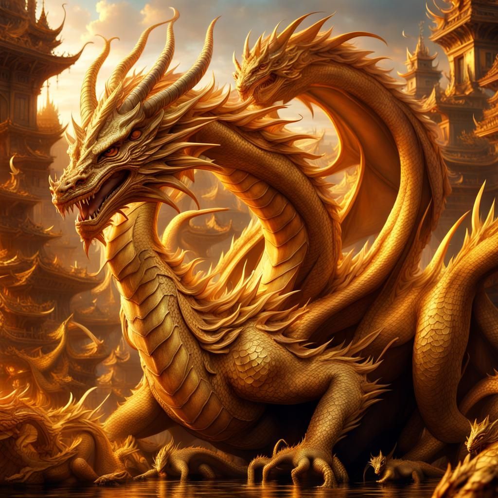 The golden dragons - AI Generated Artwork - NightCafe Creator