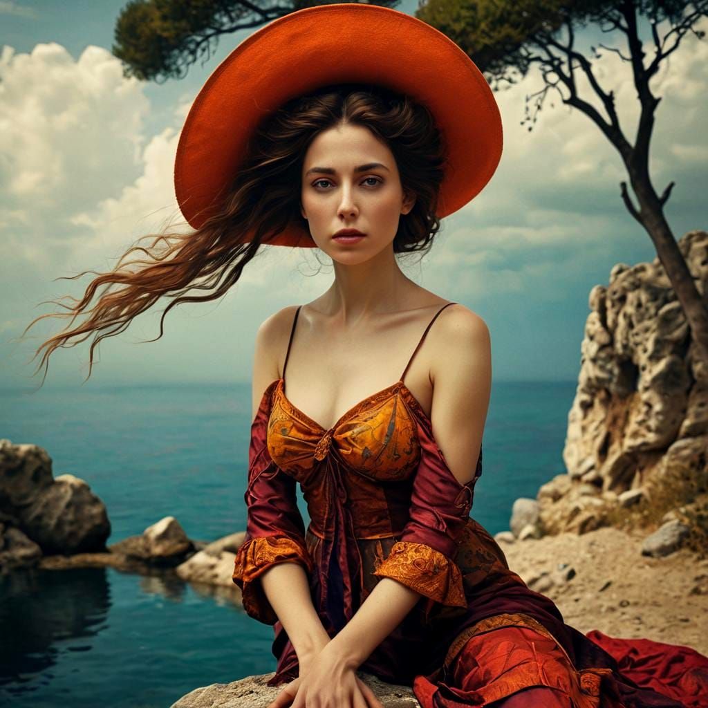 Ethereal Woman in Dark Surreal Landscape