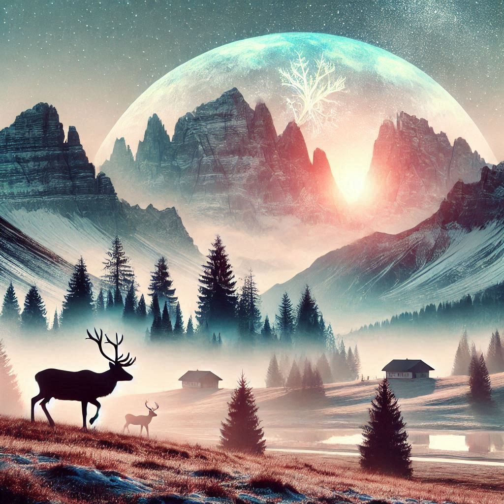 double exposure beautiful fantasy DALL-E 3 portrait landscape..