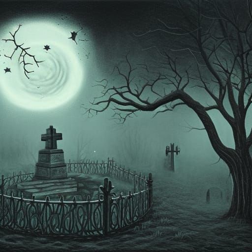 Foggy cemetary - AI Generated Artwork - NightCafe Creator