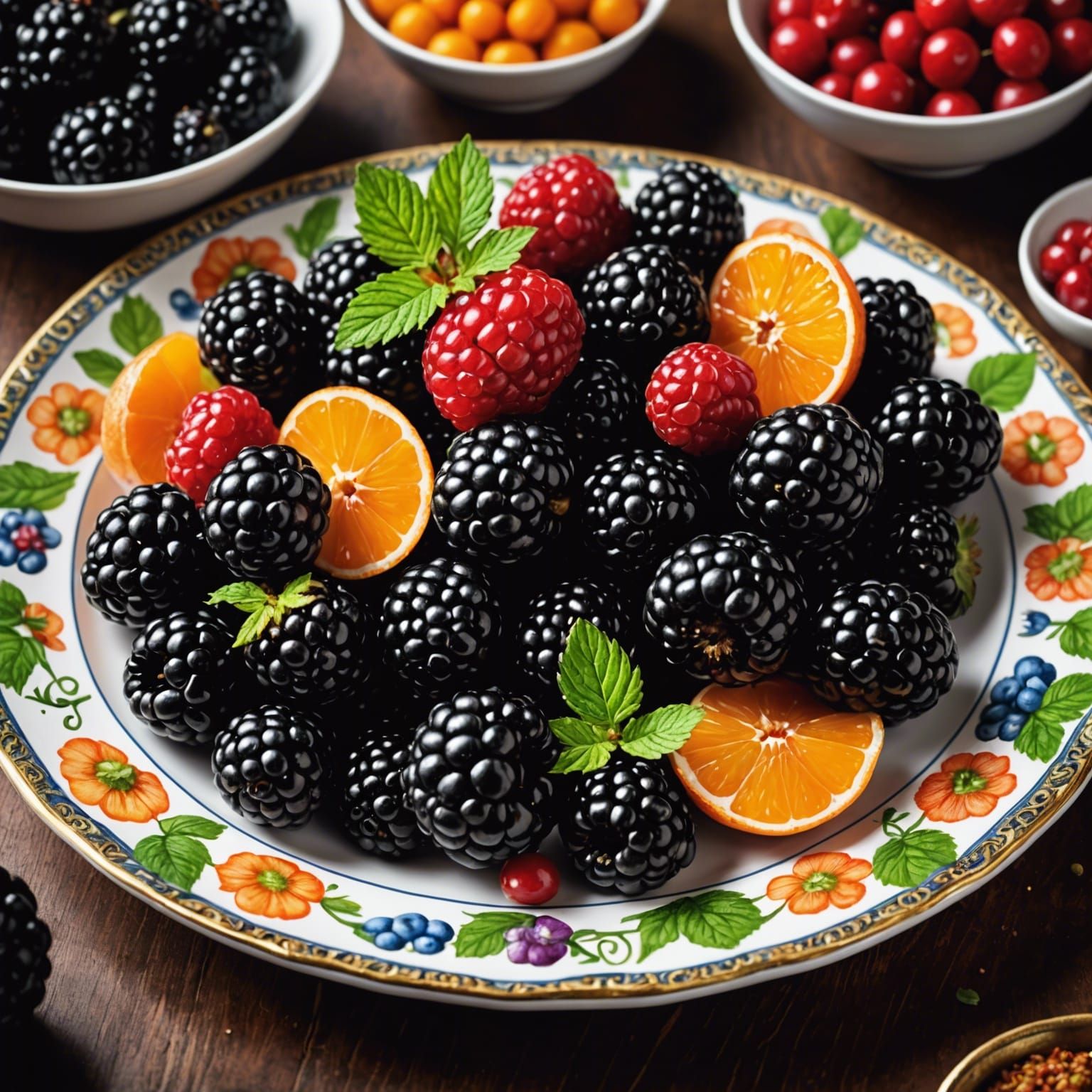 Hyperrealistic Blackberries and Taco Still Life