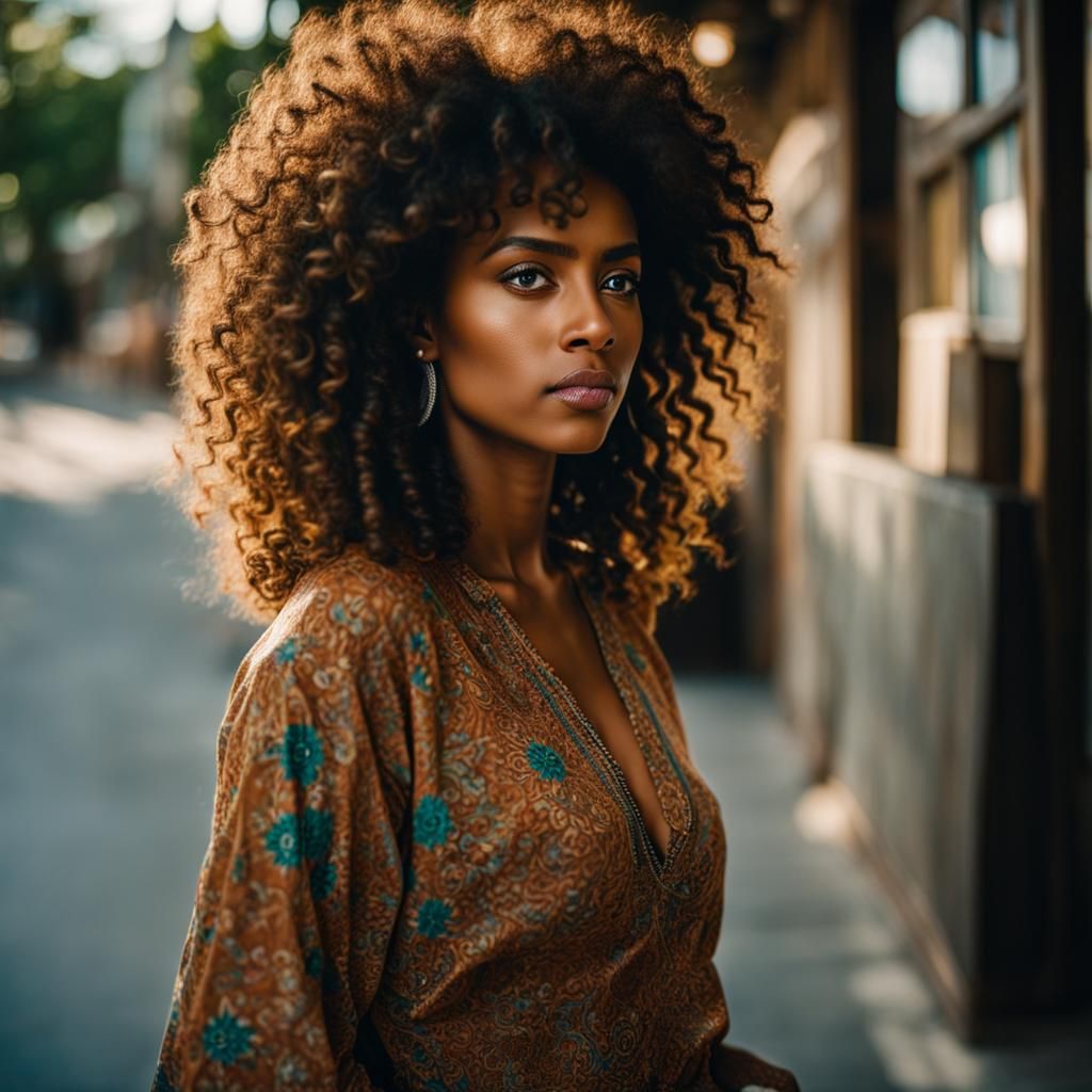 Full body Portrait of a brown skinned woman with coarse curly hair ...