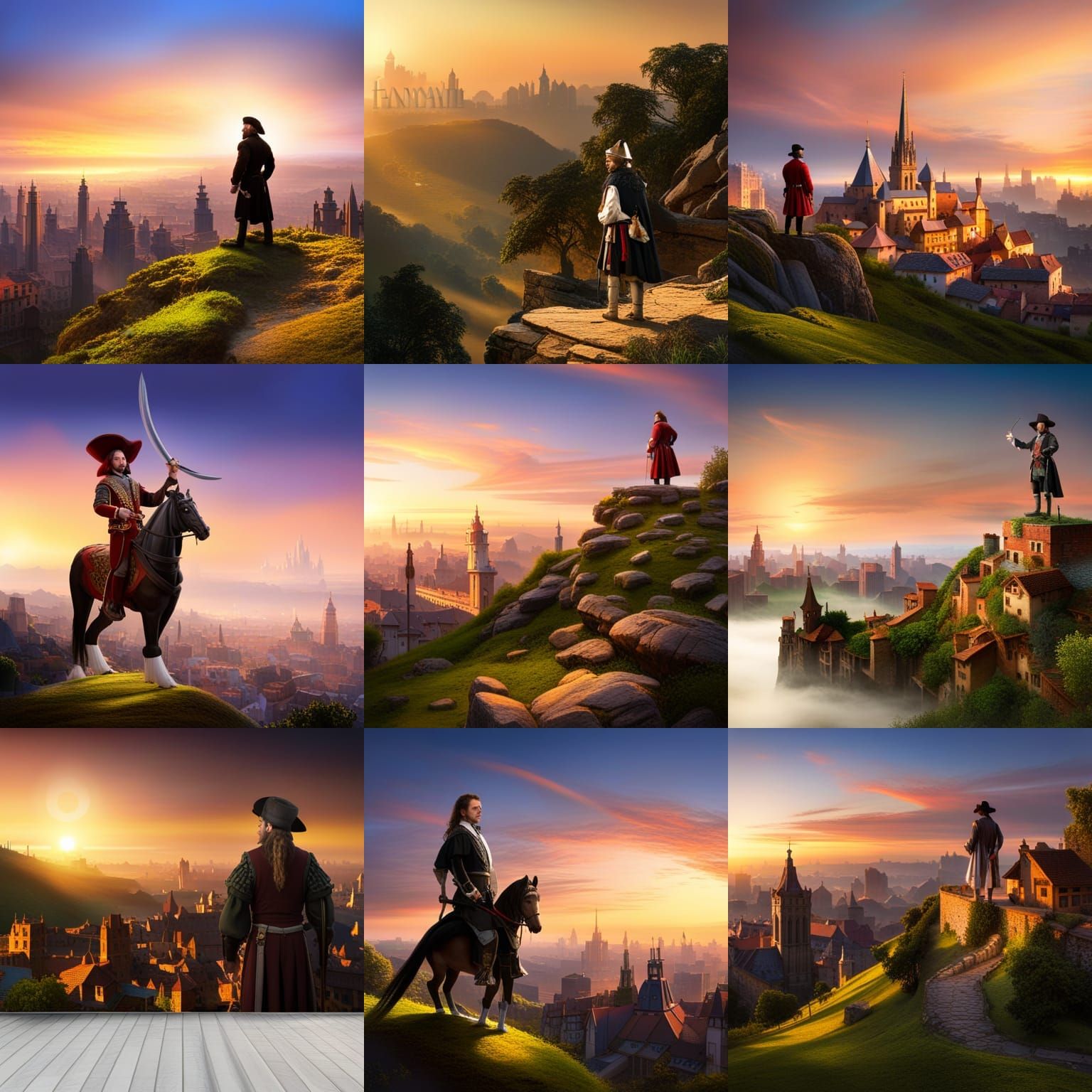 A seventeenthcentury Cavalier stands on a green hill overlooking a