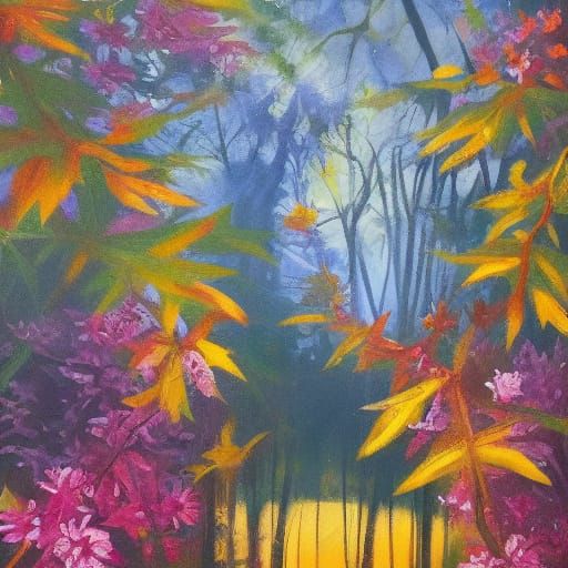Serene Forest Goddess in Vibrant Oil Painting