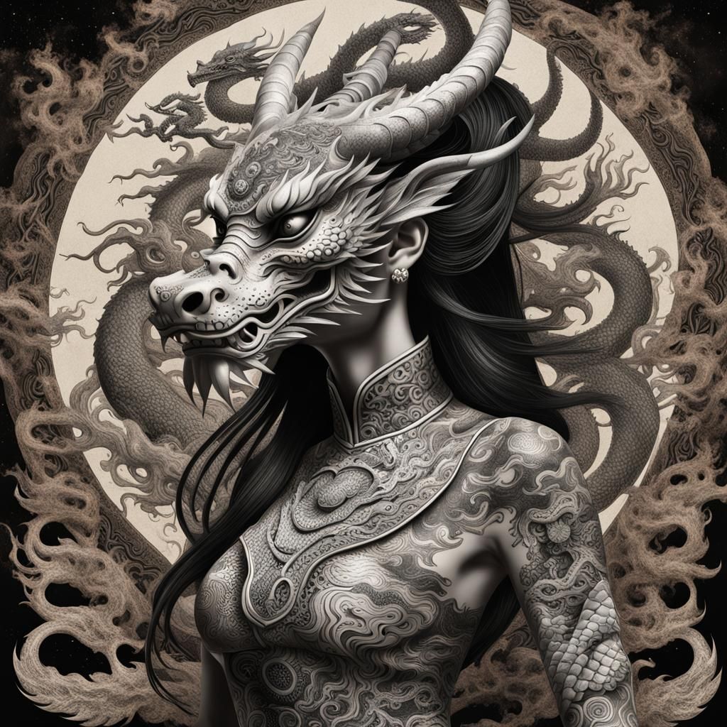 Tattooed Beauty with Dragon: Professional Photography