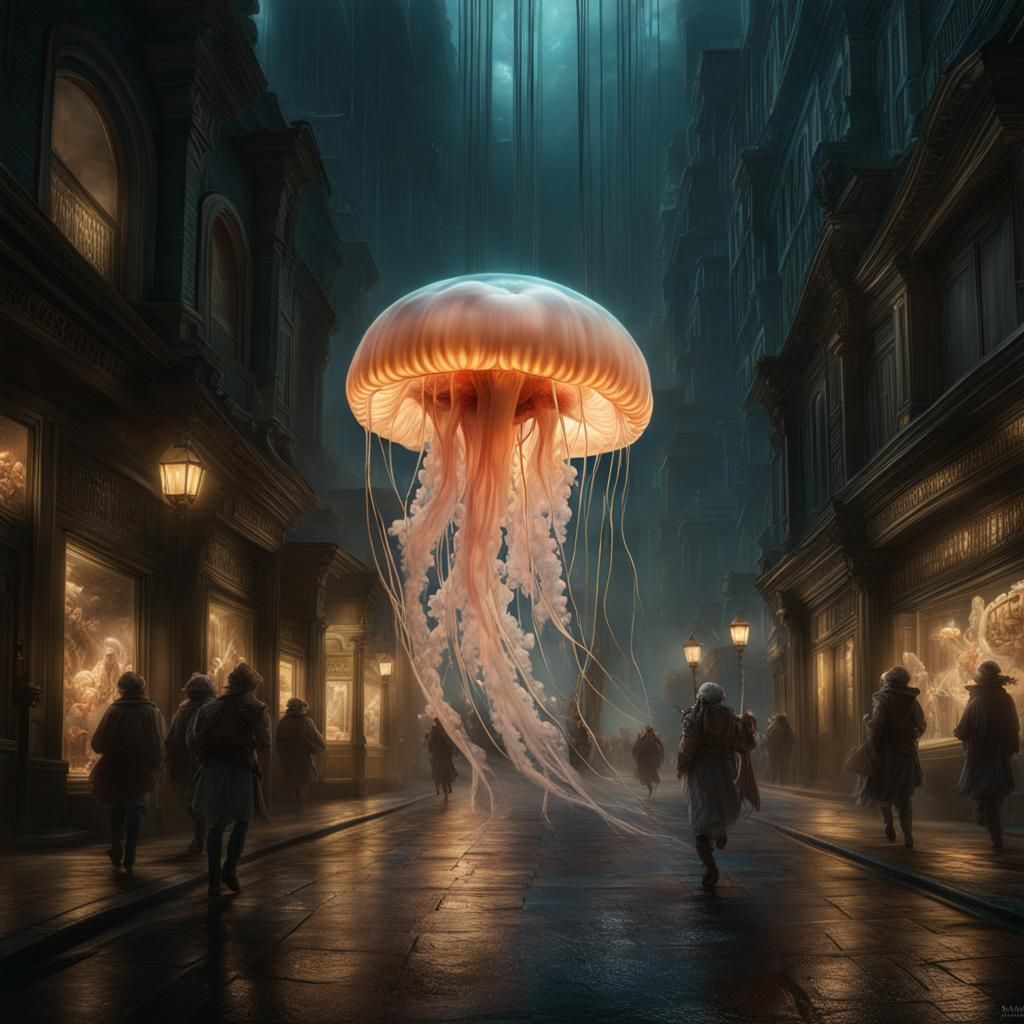 jellyfish running in the streets    by @Midnight_Majesty