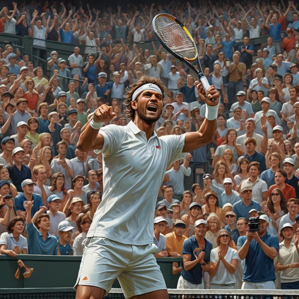 Tennis player, full stretch, crowd sitting   by @Peterthegreat 