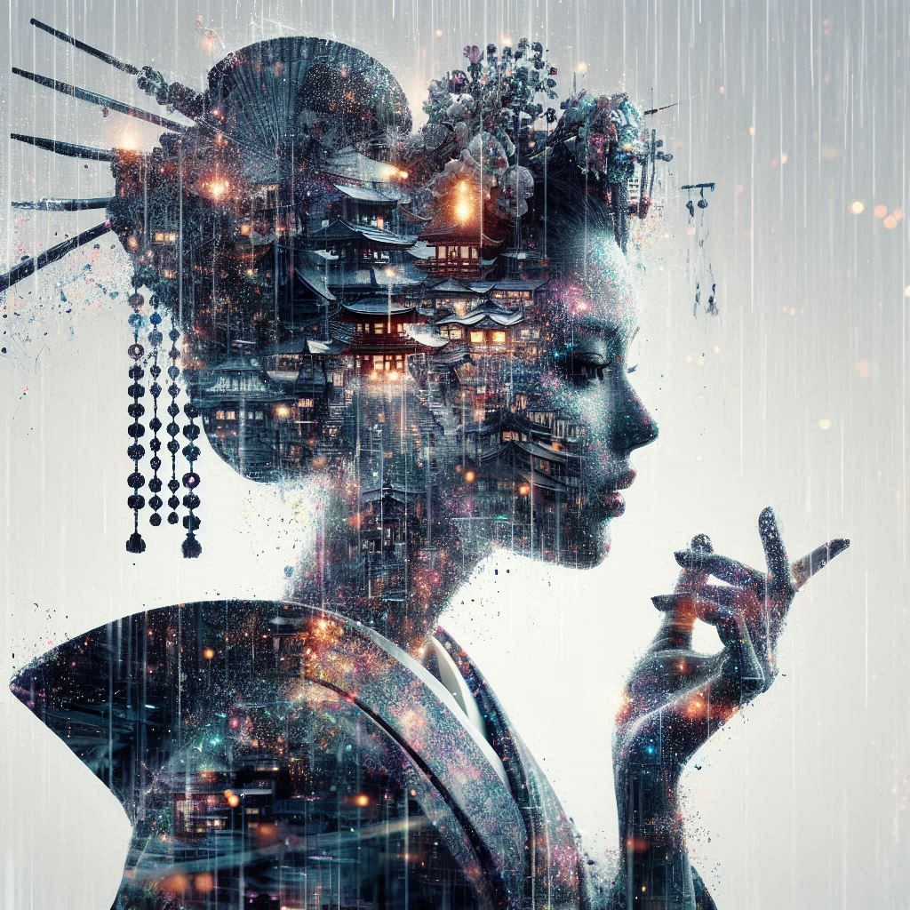 double exposure beautiful fantasy DALL-E 3 portrait landscap...