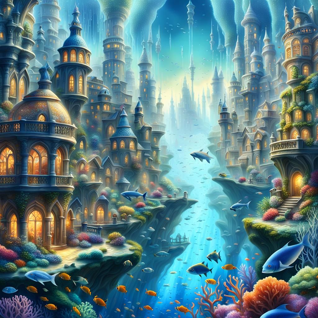 Ethereal Underwater City in Digital Art Style
