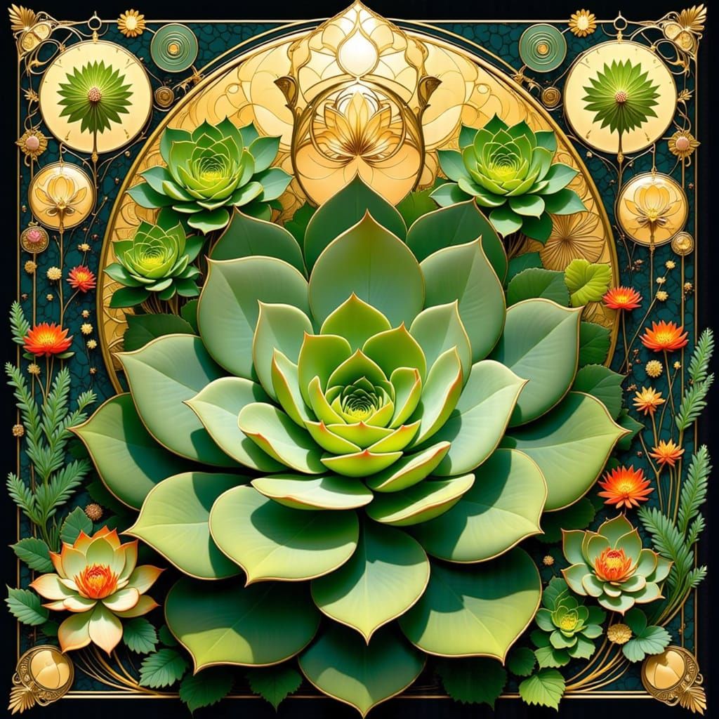 Art Nouveau Succulent Plant with Scientific Diagrams