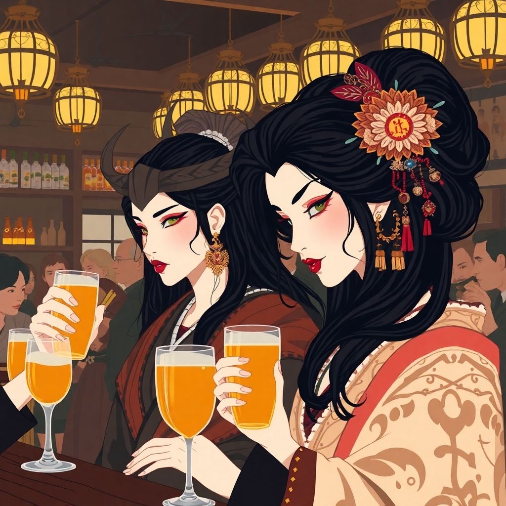 Geisha and Viking at Bar