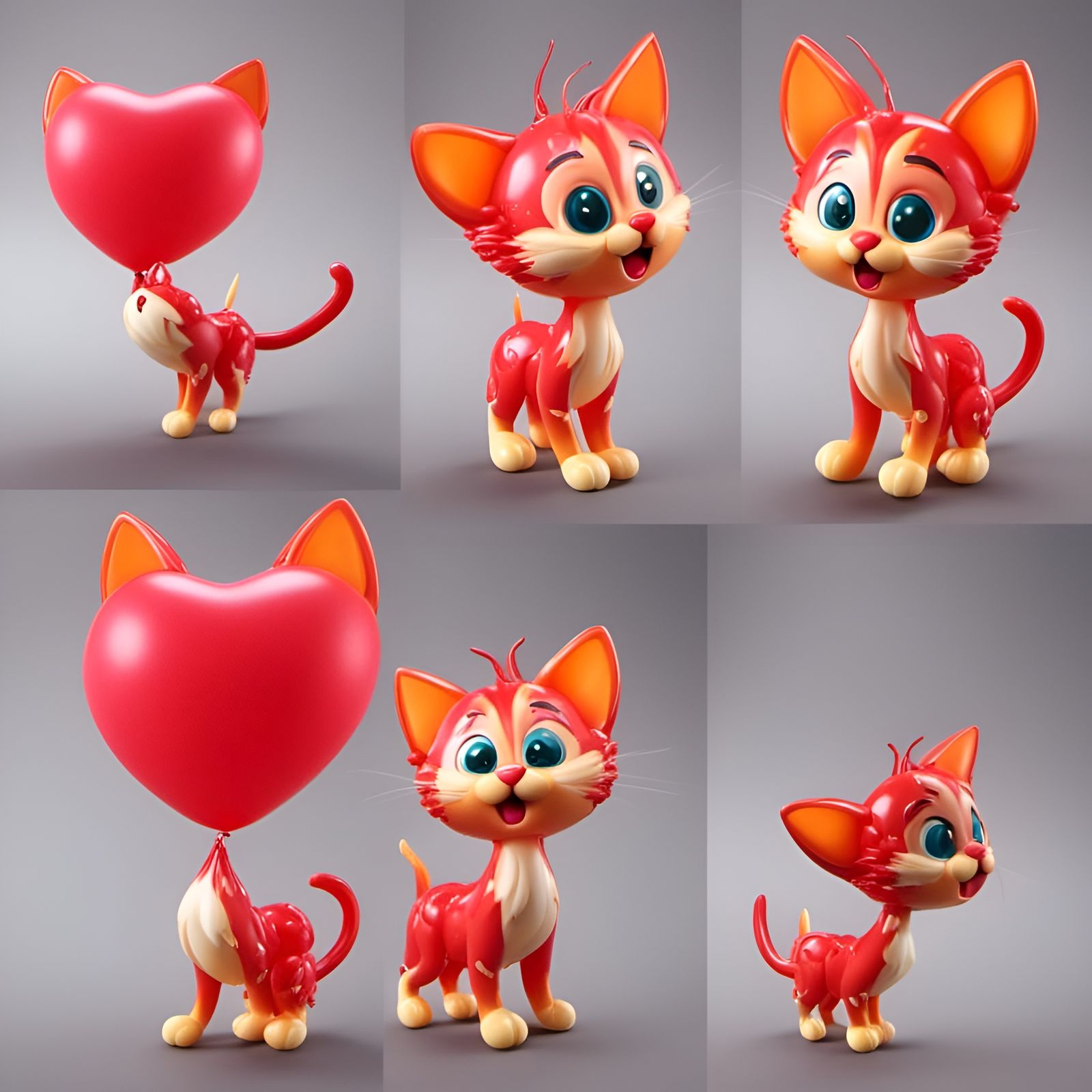 Cute Balloon Kitten in 3D Cartoon Style
