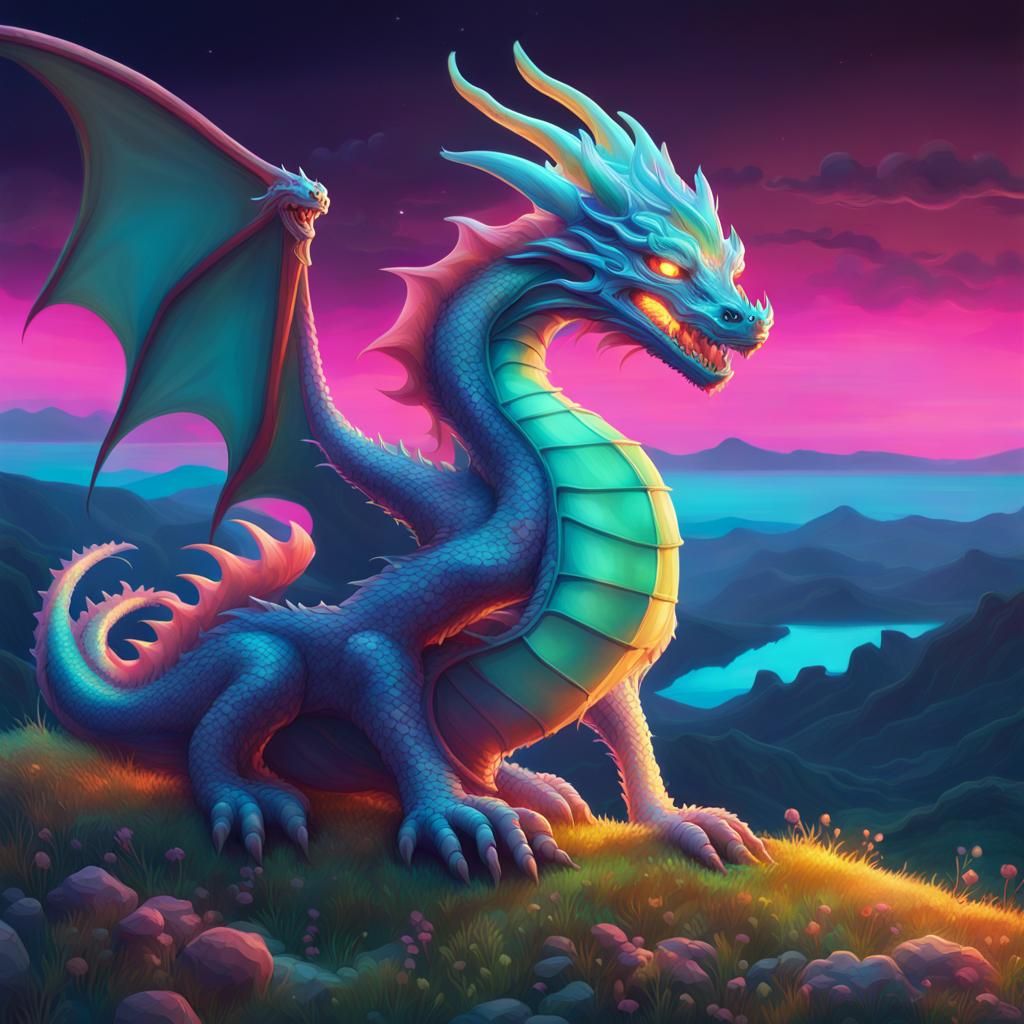 Bioluminescent dragon on a hillside - AI Generated Artwork - NightCafe ...