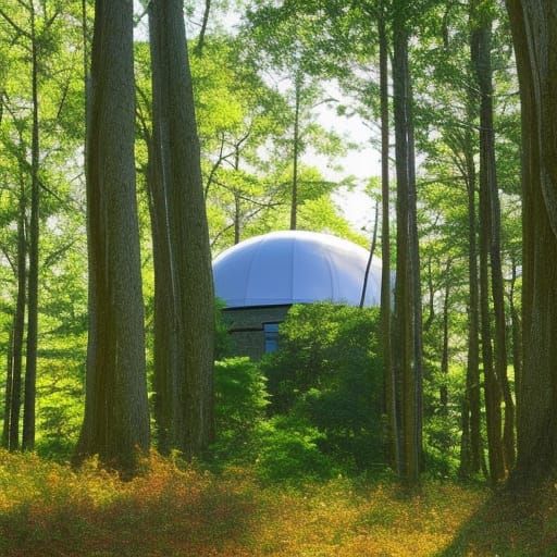 A gleaming dome in lush woods where future knowledge thrives