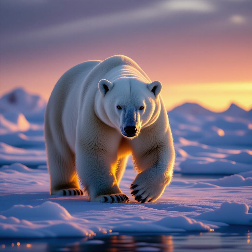 Polar Bear on Ice at Golden Hour