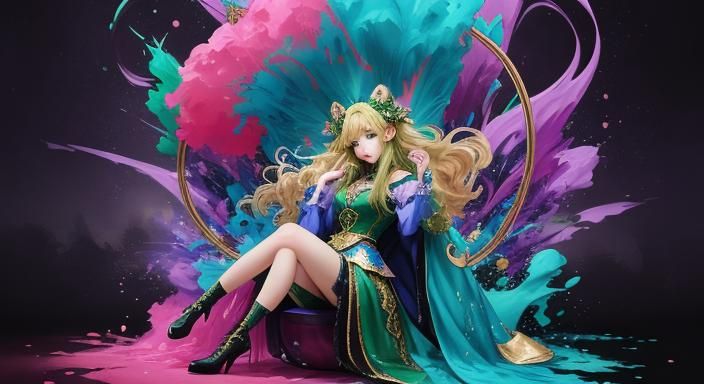ELEGANT LADY Elf, SITTING IN SHAMROCK SHAPED CHAIR, IN a sho...