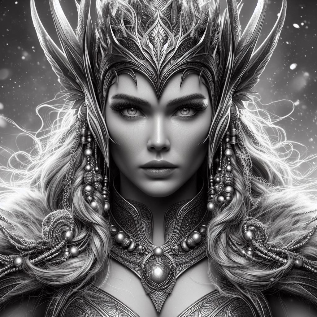 Freya, Queen of Asgard in Black and White - AI Generated Artwork ...