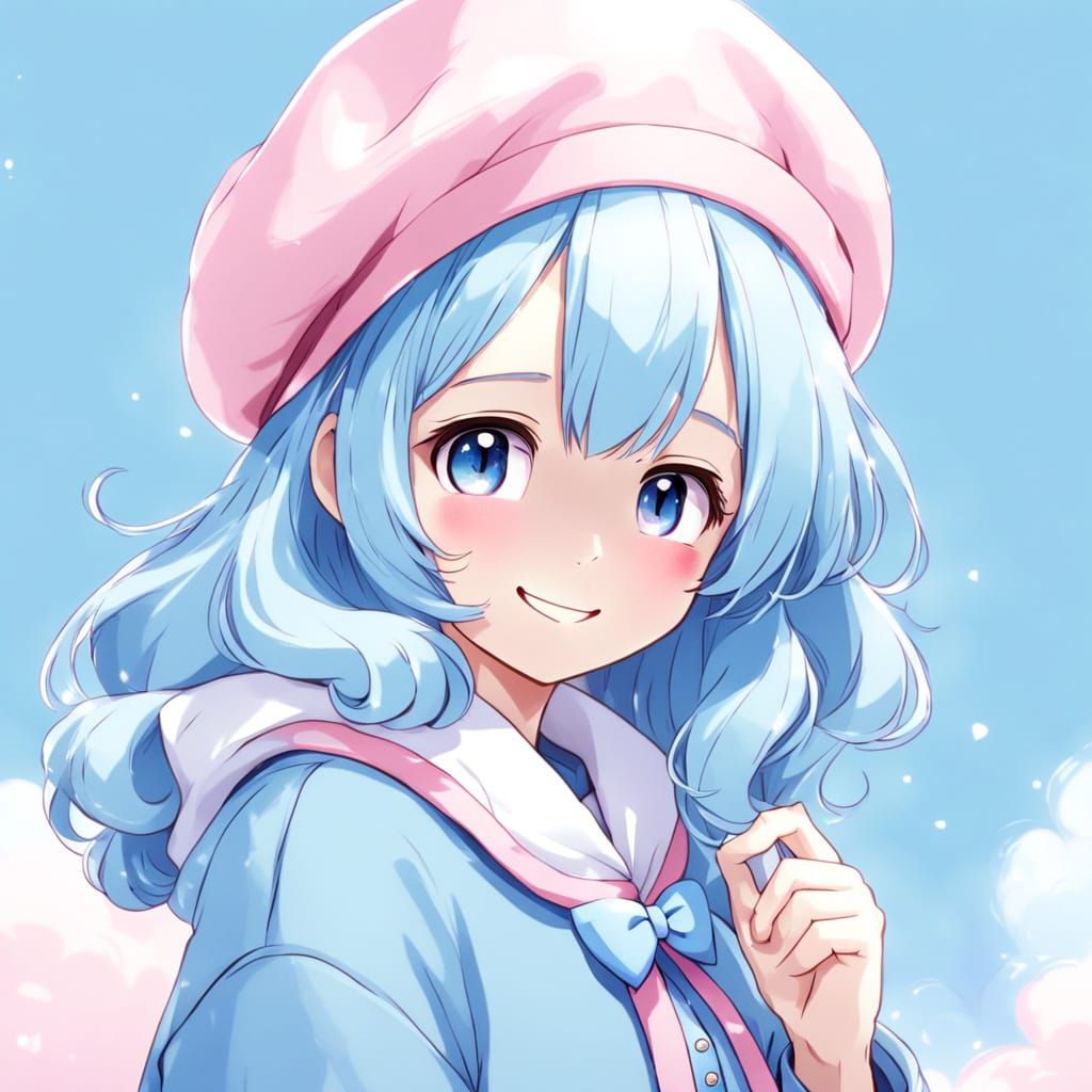 Cute Anime Girl with Cotton Candy Hair