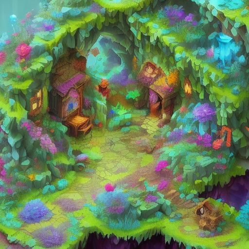 <lora:Isometric View V8:1.0> Fairies and foxes exploring in ...