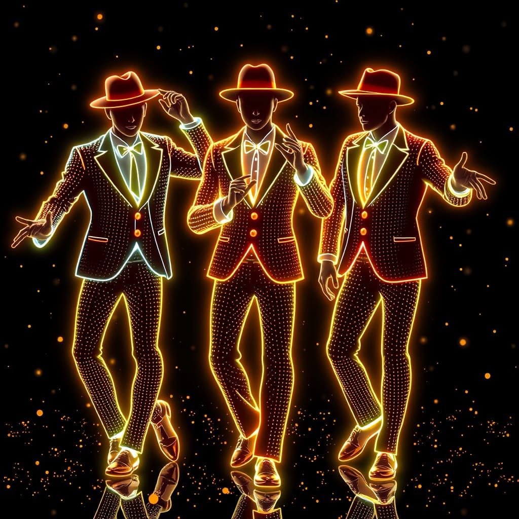 Stylish Dancers in Suits: A Digital Art Rendition