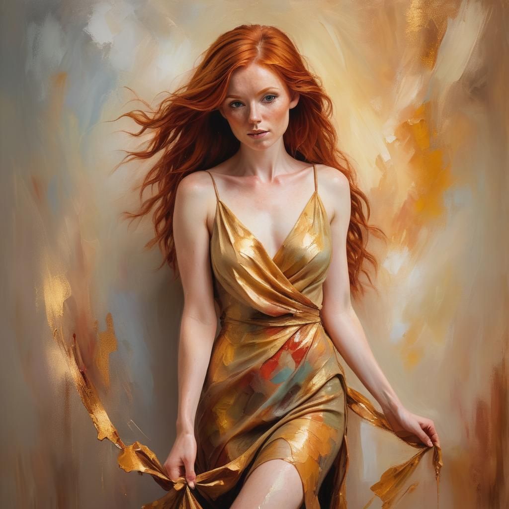 Captivating Oil Painting of a Red-Haired Irish Woman