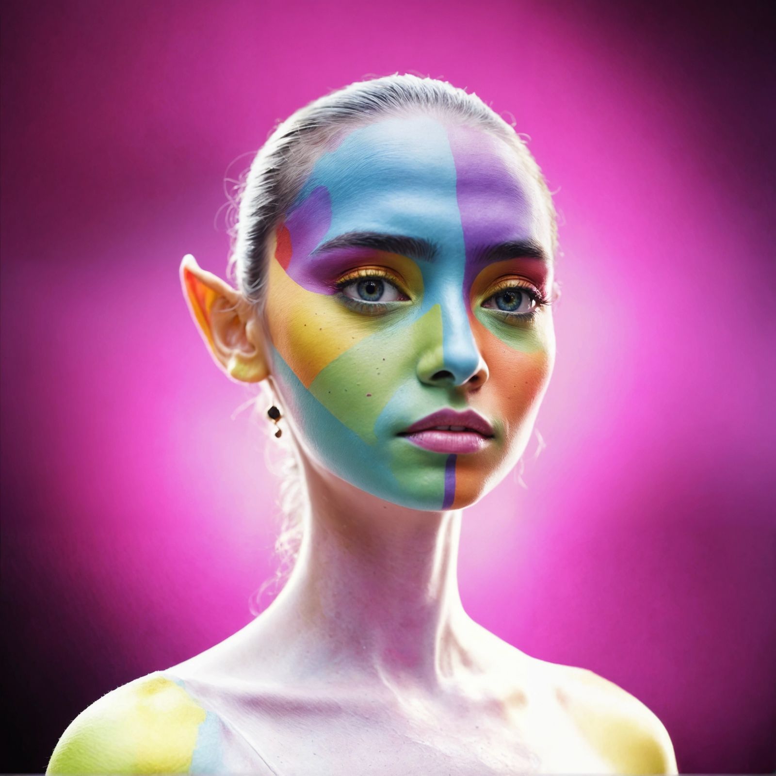 A person with colourful skin.