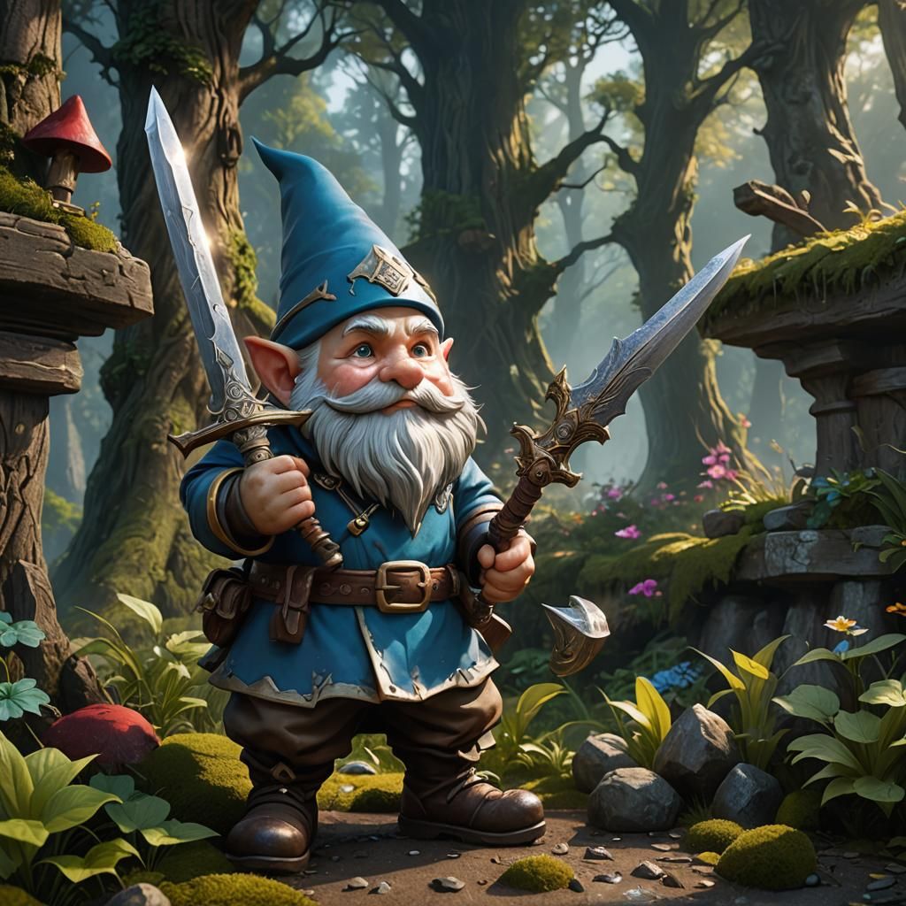 gnome cleaning his sword