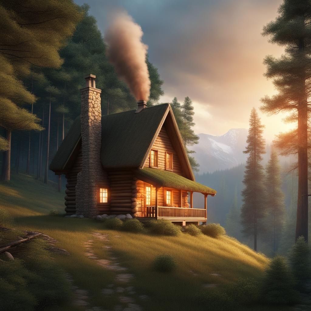 (masterpiece, high resolution, detailed:1.3), charming wooden cabin ...