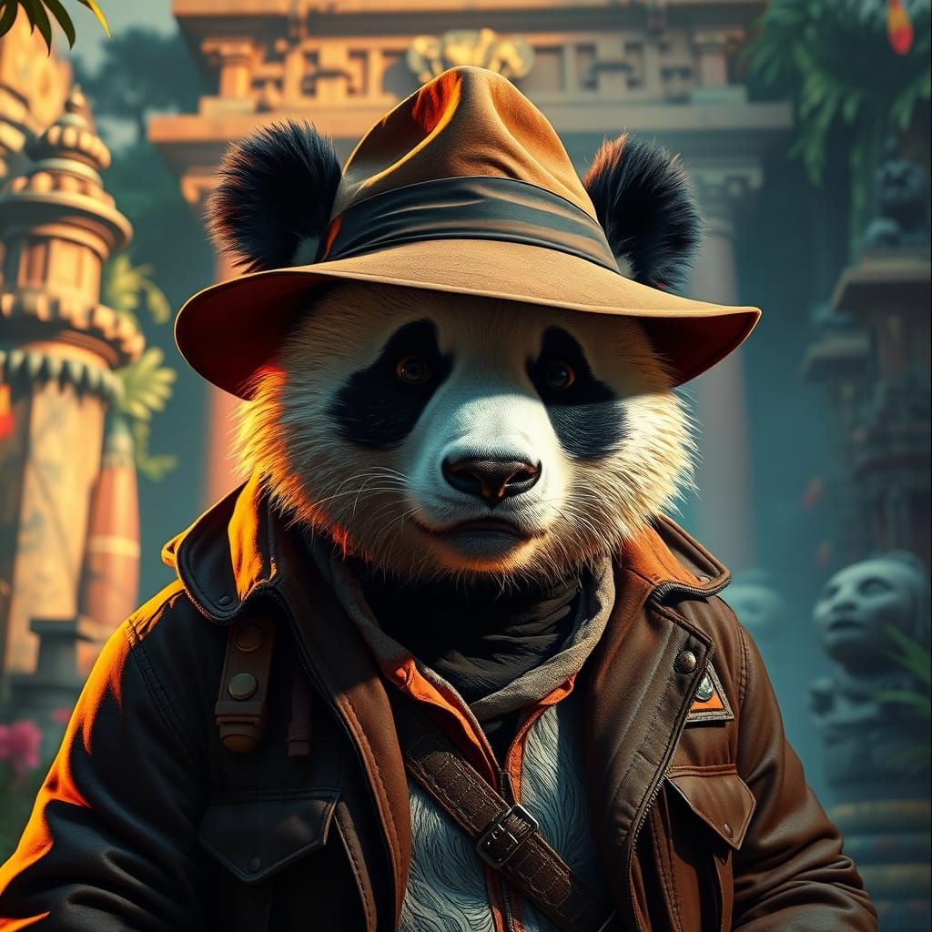 a cute panda as indiana jones  by @whitneyy lutz