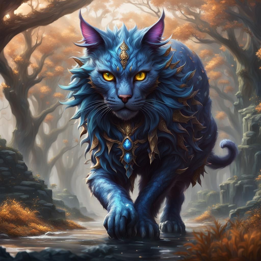 mythical blue feline - AI Generated Artwork - NightCafe Creator