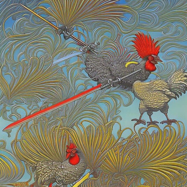 sword fighting chickens, fencers as chickens, by dr seuss an...