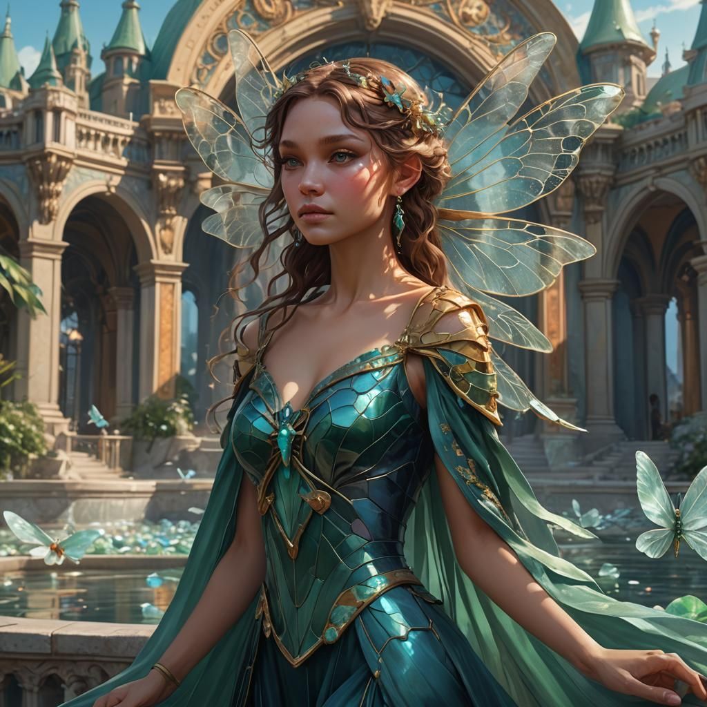 Dragonfly winged sea fairy dressed in a flowing velvet gown ...