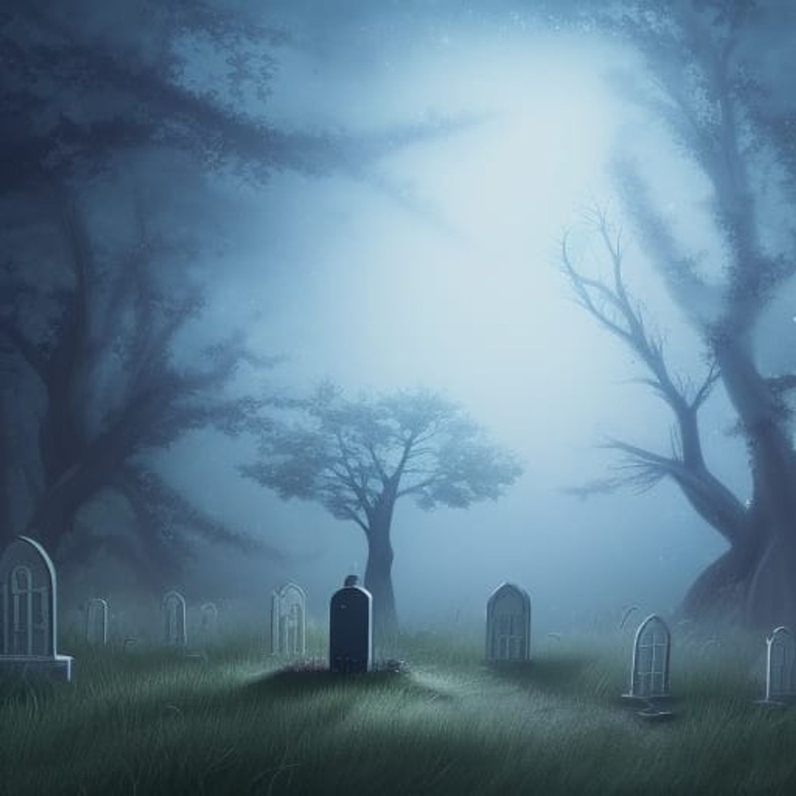 foggy cemetery at night