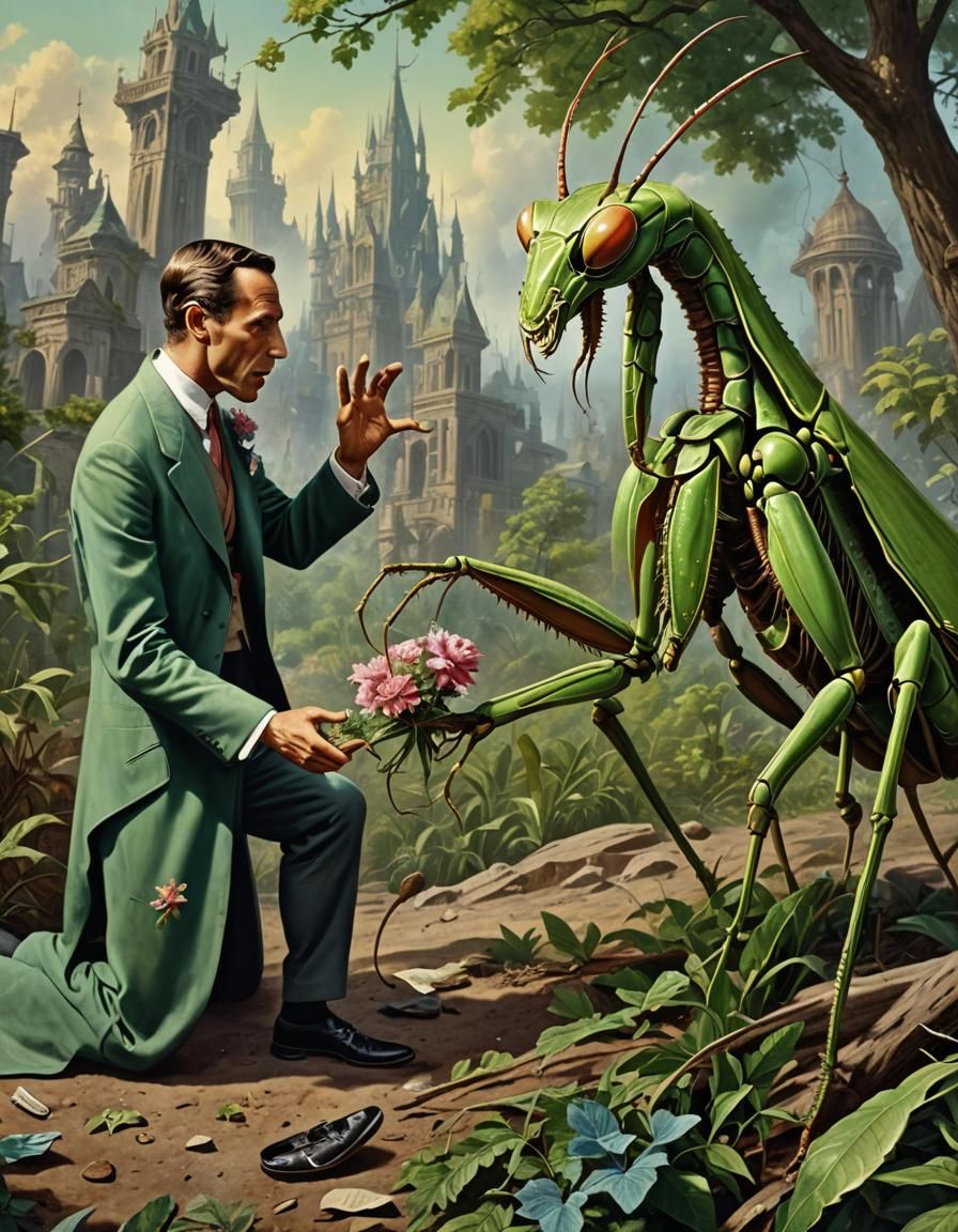 Battle between mantis and gigolo