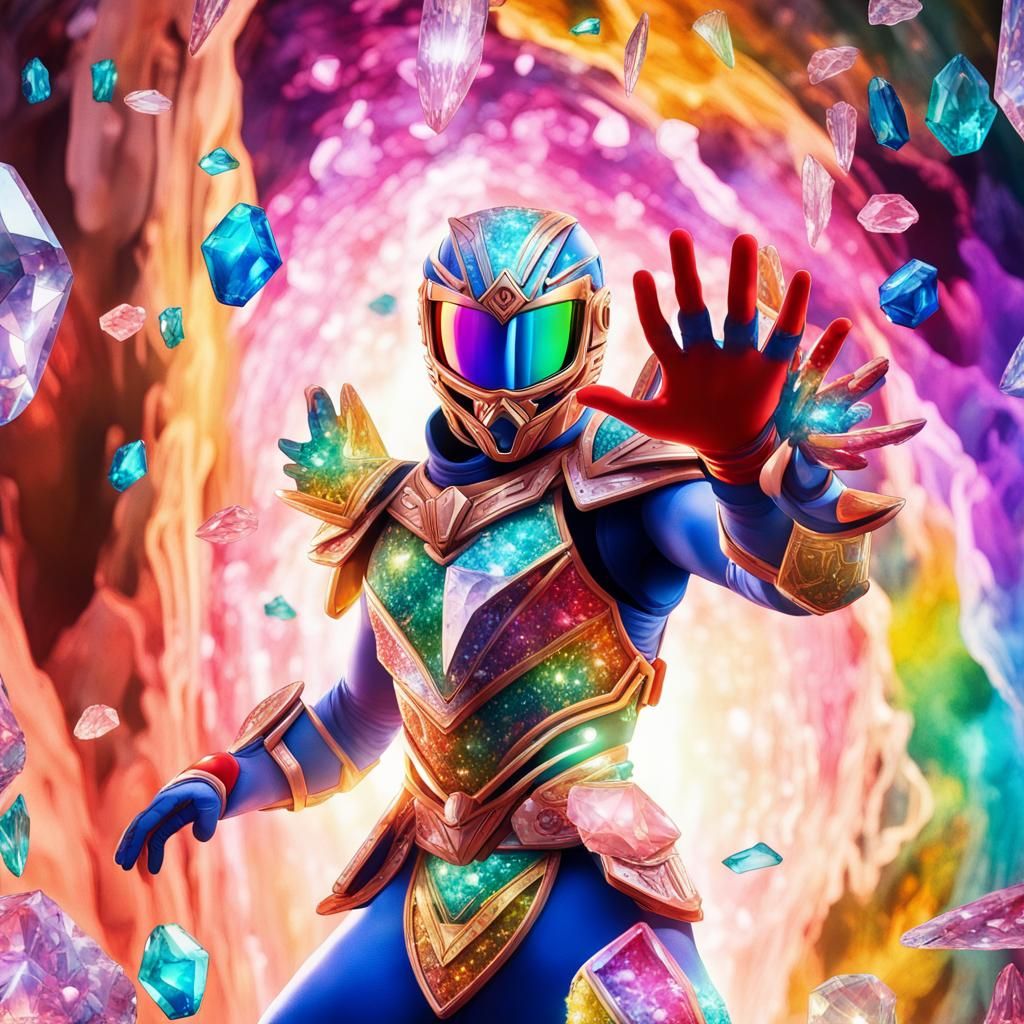 Crystalline Superhero Action Pose in Rainbow Cave