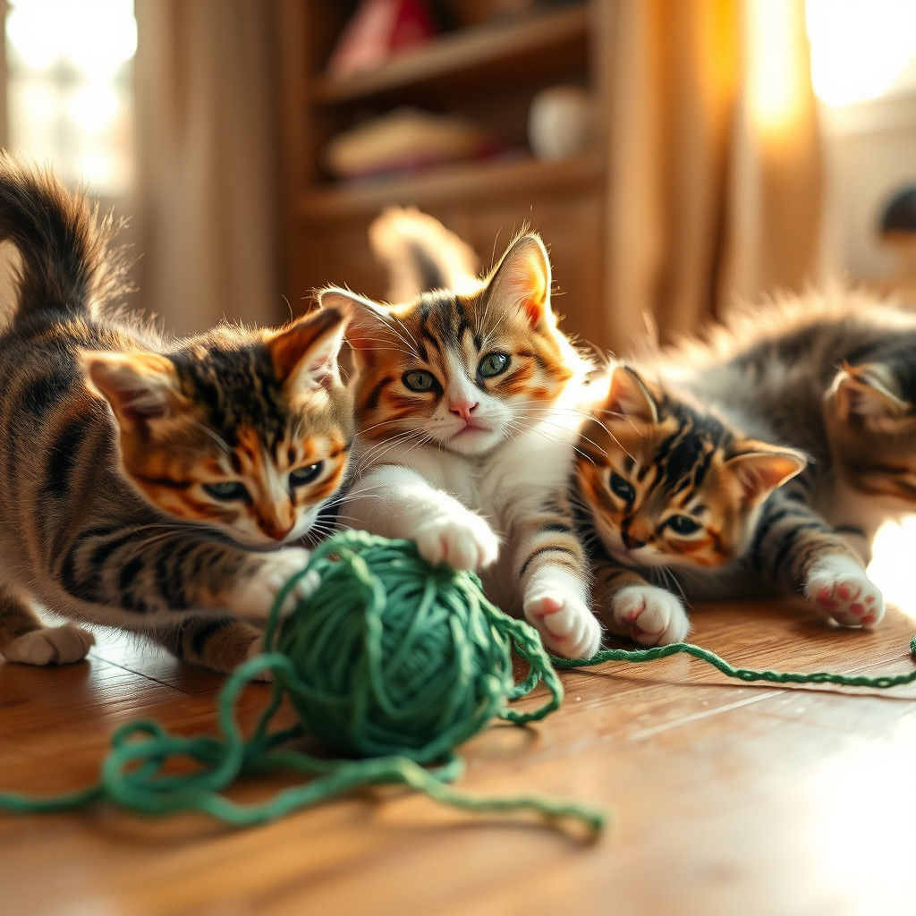 Cats Play with Yarn: Professional Pet Photography