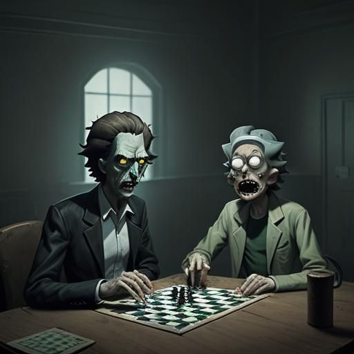 rick and morty at insane asylum playing checkers