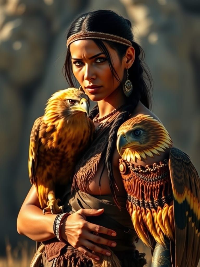 A realistic portrait of a beautiful muscular tattooed Indian Apache warrior, shrouded only in sunlight ...  by @Golem