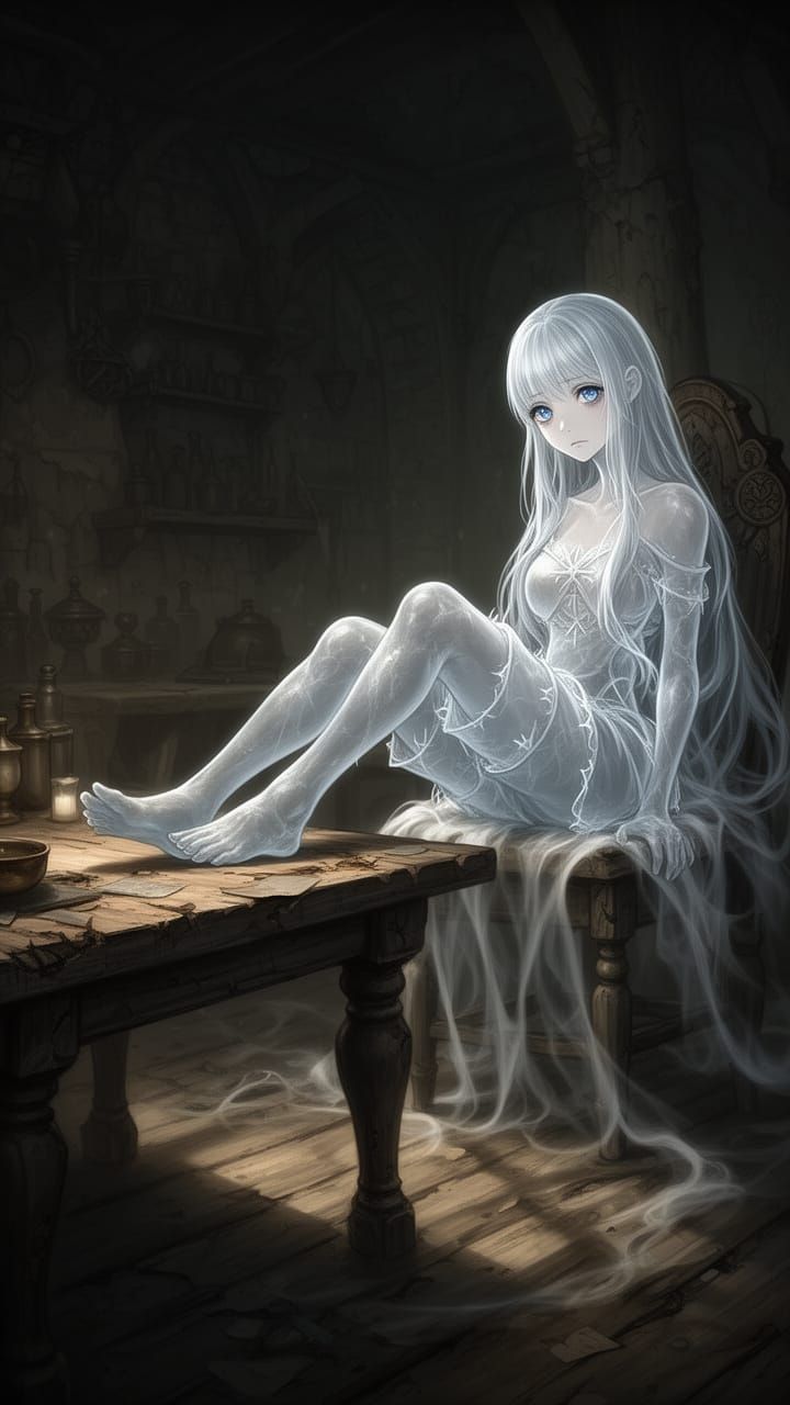 Sad Ghost Adventurer in Dark Fantasy Tavern